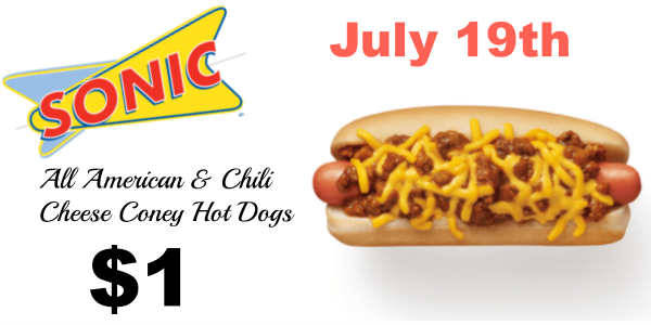 Sonic Drive-In - TODAY ONLY! Get $1 Chili Cheese Coneys ALL DAY