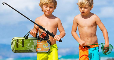 Kids Fishing Pole and Tackle Box - with Net, Travel Bag, Reel and