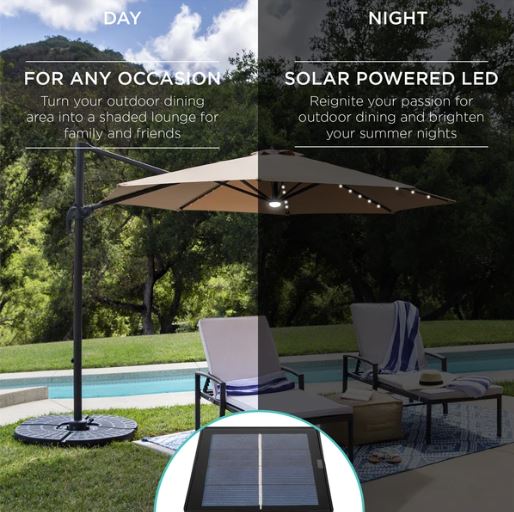 360 Degree Led Cantilever Offset Patio Umbrella W Tilt 10ft 129 Reg 290 Shipped