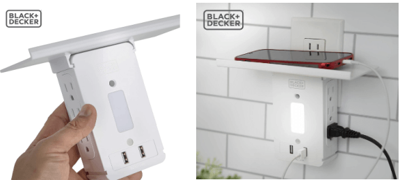 BLACK DECKER Surge Protector Outlet Shelf with Night Light 6