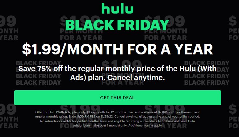 Hulu 12-Month Subscription ONLY $1.99 Per Month + $2.99 Disney + Offer ...